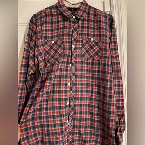 Mens Scotch and Soda navy red plaid Large button down shirt barely worn
